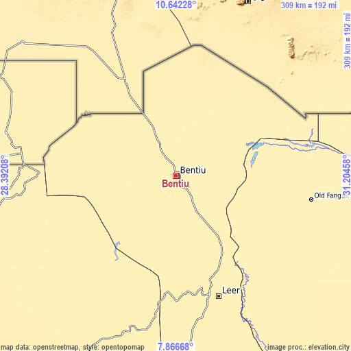 Topographic map of Bentiu