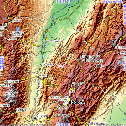 Topographic map of Quípama