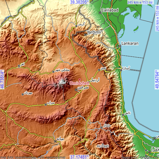 Topographic map of Omīdcheh