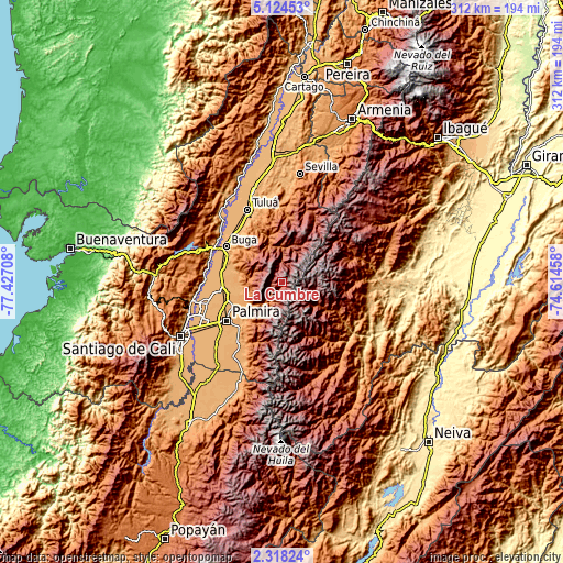 Topographic map of La Cumbre