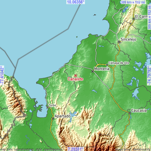 Topographic map of Canalete