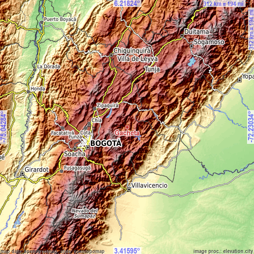 Topographic map of Gachetá