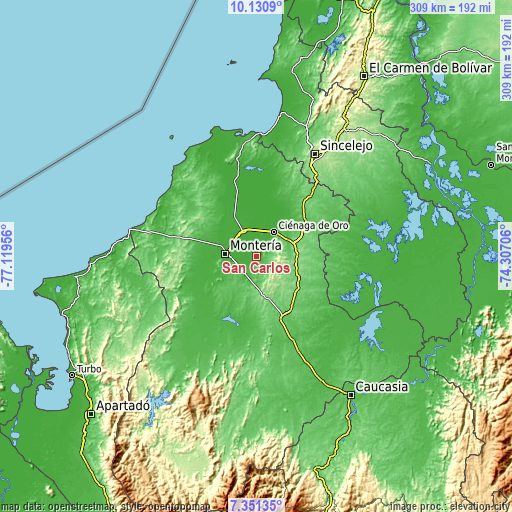 Topographic map of San Carlos