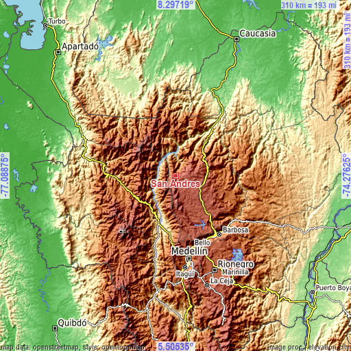 Topographic map of San Andrés