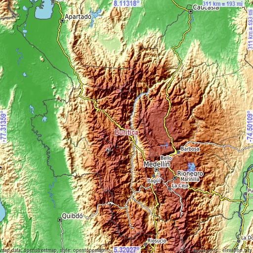 Topographic map of Buriticá