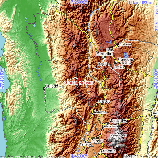 Topographic map of Ciudad Bolívar