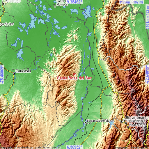 Topographic map of Santa Rosa del Sur