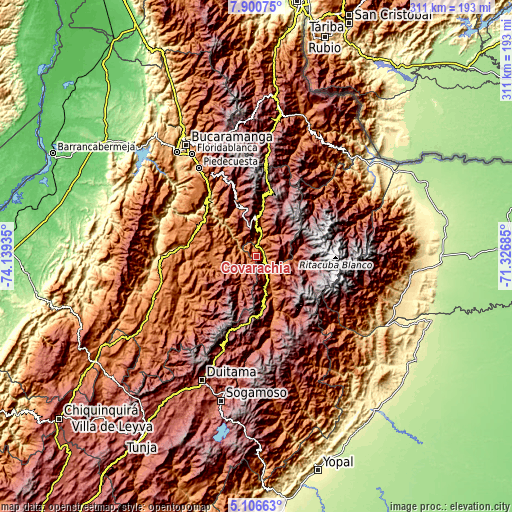 Topographic map of Covarachía