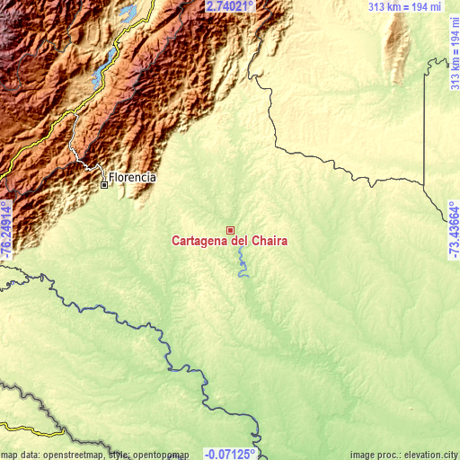 Topographic map of Cartagena del Chairá