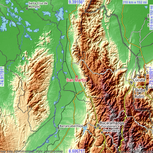 Topographic map of San Martín