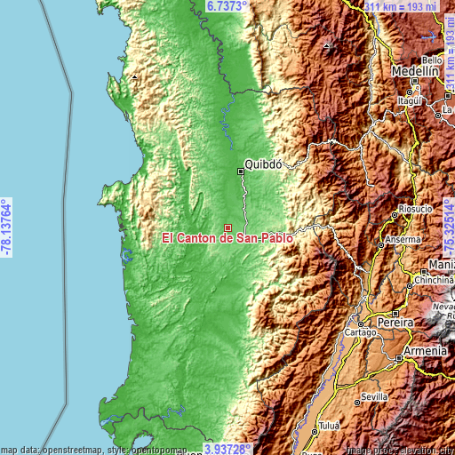 Topographic map of El Cantón de San Pablo