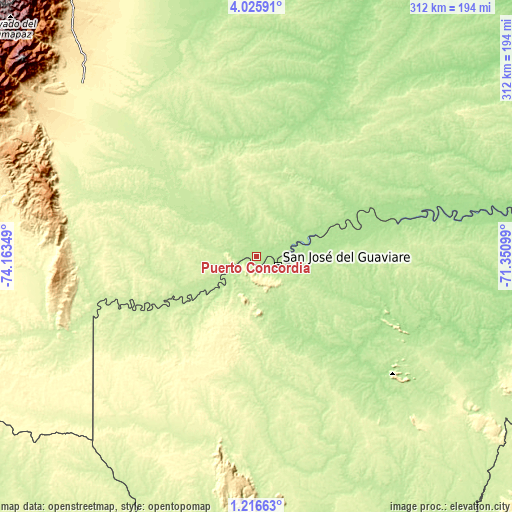 Topographic map of Puerto Concordia