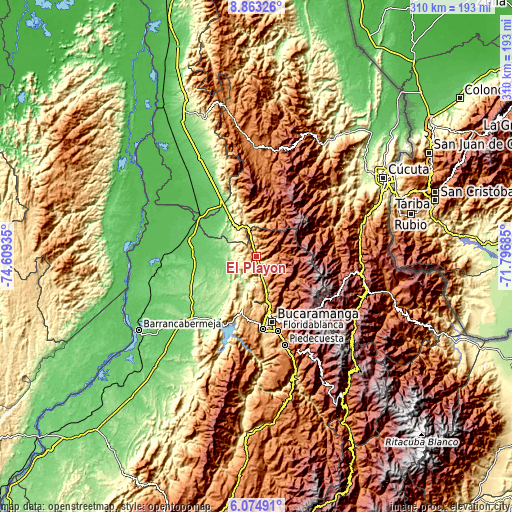 Topographic map of El Playón