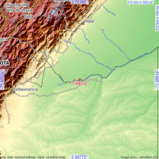 Topographic map of Tibacuy