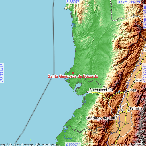 Topographic map of Santa Genoveva de Docordó