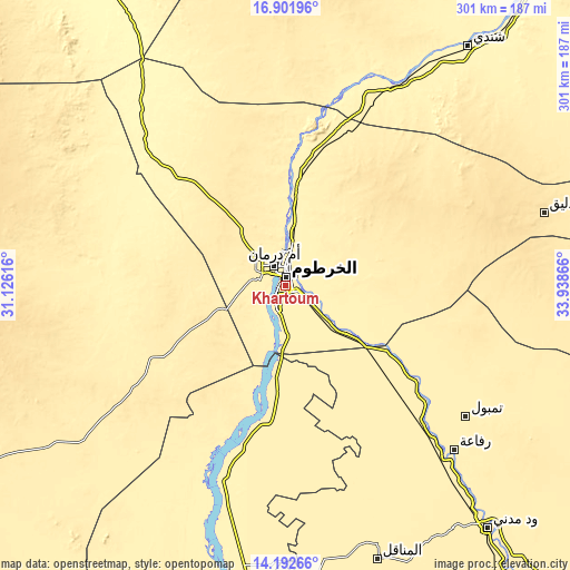 Topographic map of Khartoum