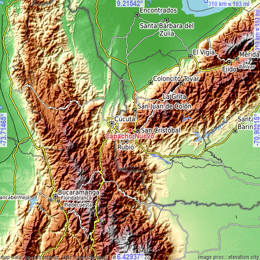 Topographic map of Capacho Nuevo