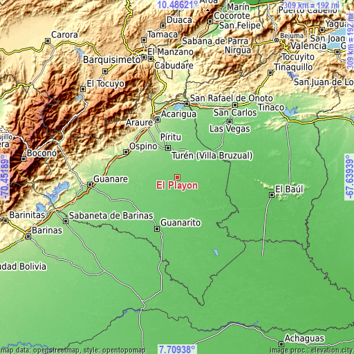 Topographic map of El Playón