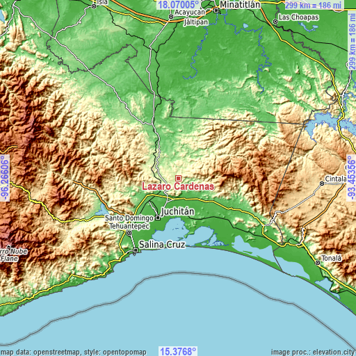 Topographic map of Lázaro Cárdenas