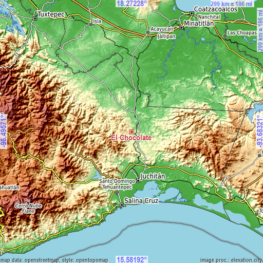 Topographic map of El Chocolate