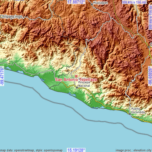 Topographic map of San Antonio Tepetlapa