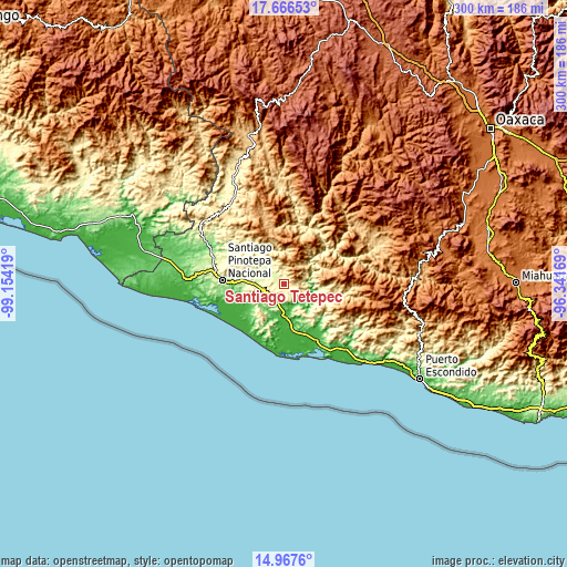 Topographic map of Santiago Tetepec