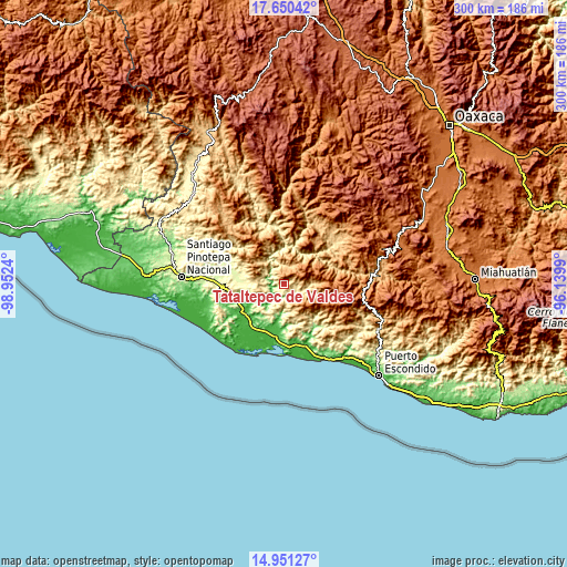 Topographic map of Tataltepec de Valdés