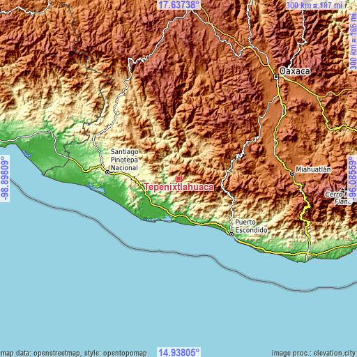 Topographic map of Tepenixtlahuaca