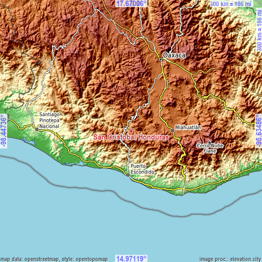 Topographic map of San Cristóbal Honduras