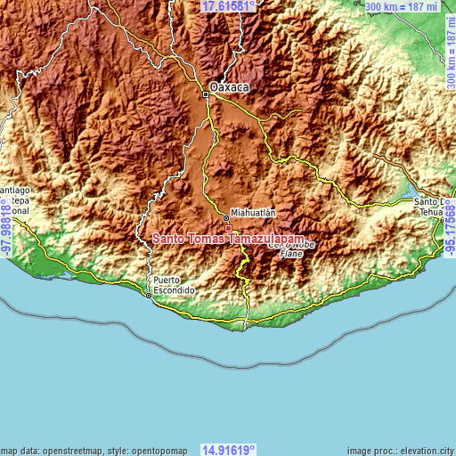 Topographic map of Santo Tomás Tamazulapam