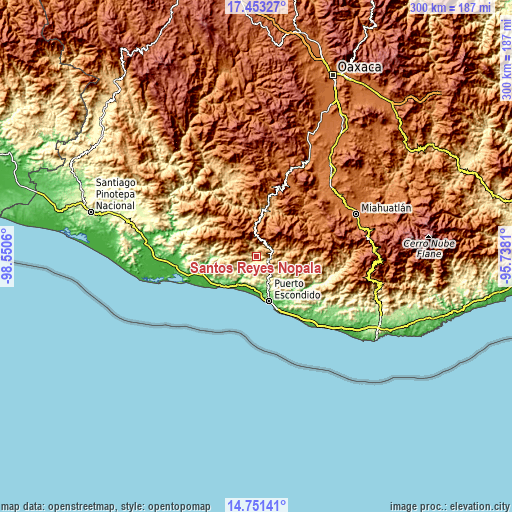 Topographic map of Santos Reyes Nopala