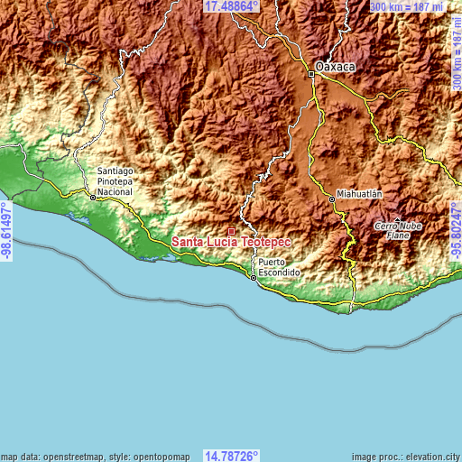 Topographic map of Santa Lucía Teotepec