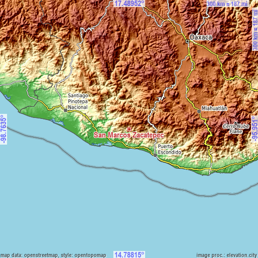 Topographic map of San Marcos Zacatepec