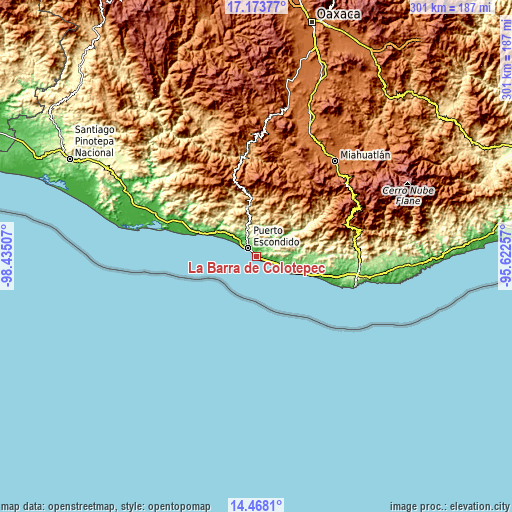 Topographic map of La Barra de Colotepec