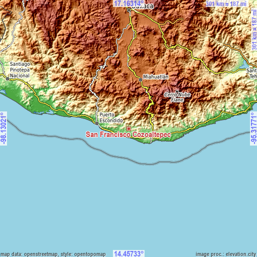 Topographic map of San Francisco Cozoaltepec