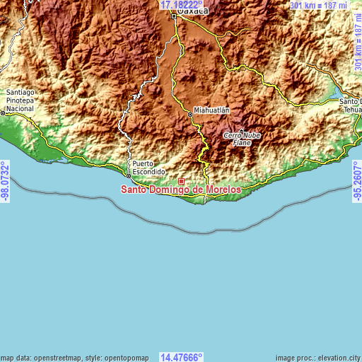 Topographic map of Santo Domingo de Morelos