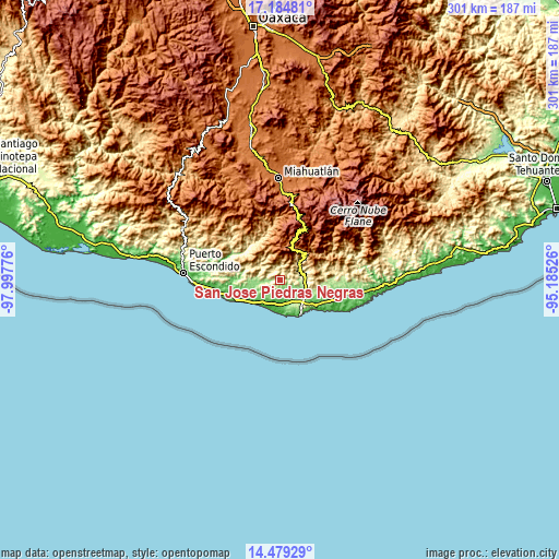 Topographic map of San José Piedras Negras