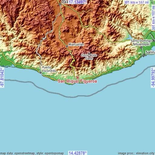 Topographic map of San Miguel Figueroa