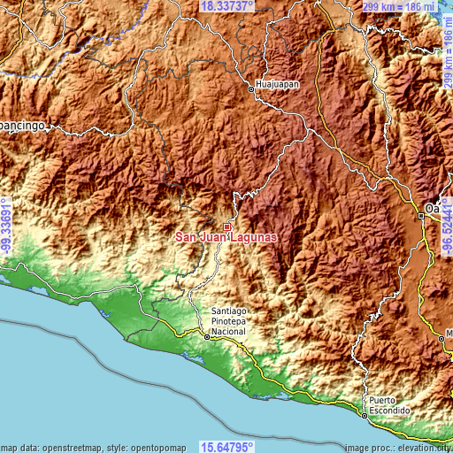 Topographic map of San Juan Lagunas