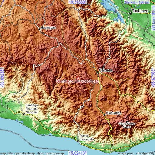 Topographic map of Santiago Huaxolotipac