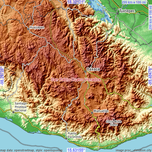 Topographic map of San Pablo Cuatro Venados