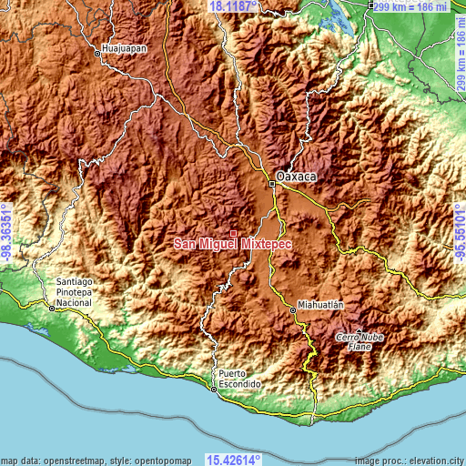 Topographic map of San Miguel Mixtepec