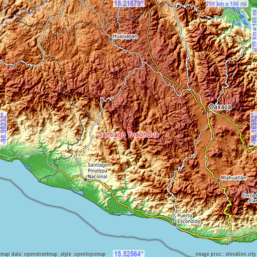 Topographic map of Santiago Yosondúa