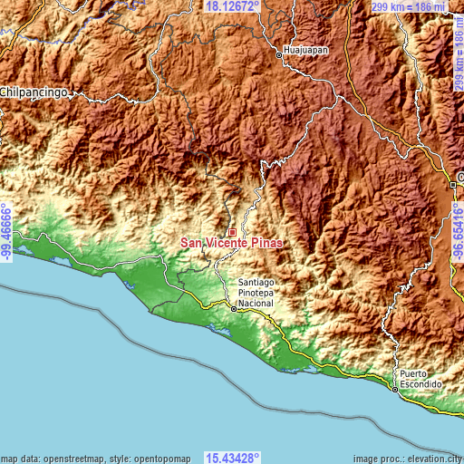 Topographic map of San Vicente Piñas