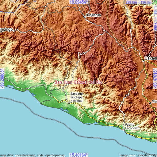 Topographic map of San Juan Cabeza del Río