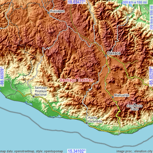 Topographic map of Santiago Textitlán