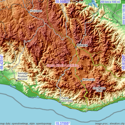 Topographic map of Santa María Lachixío