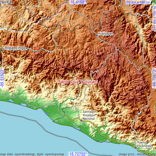 Topographic map of Santa Cruz Yucucani