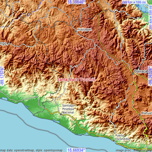 Topographic map of Santa María Yucuhiti