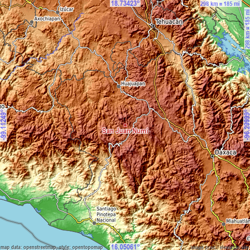 Topographic map of San Juan Ñumí